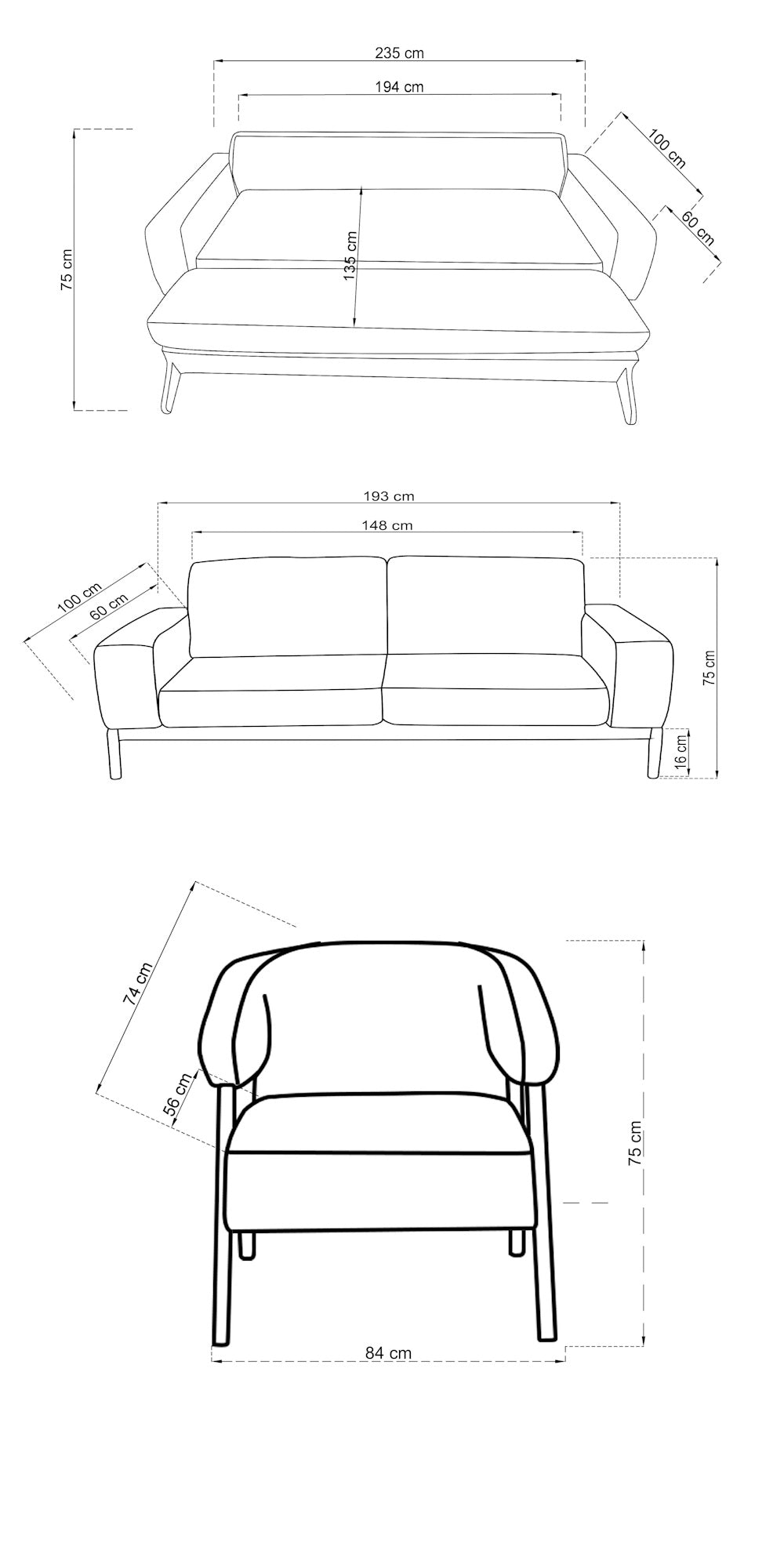 Angora Sofa Set (3 Beds + 2 + Armchair)
