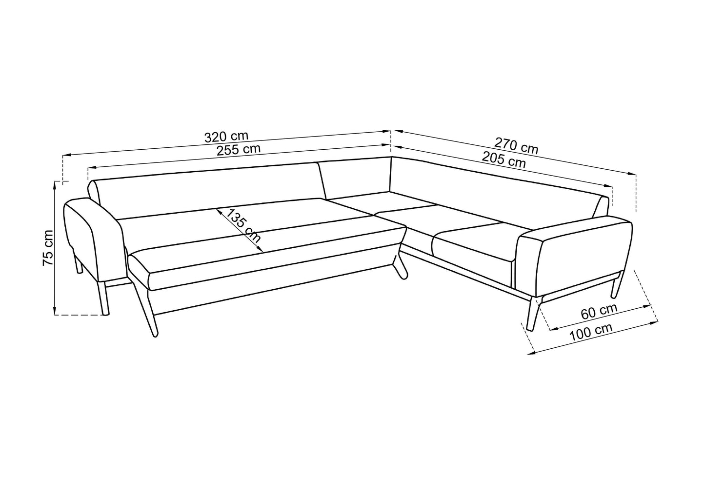 Ecksofa Angora 320x270 (mit Bett)