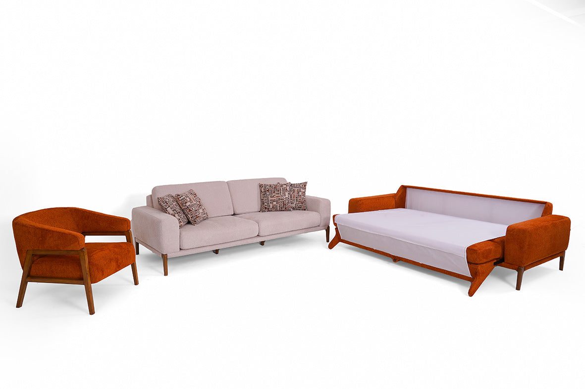 Angora-Sofa-Set (3 Betten + 3 + Sessel)