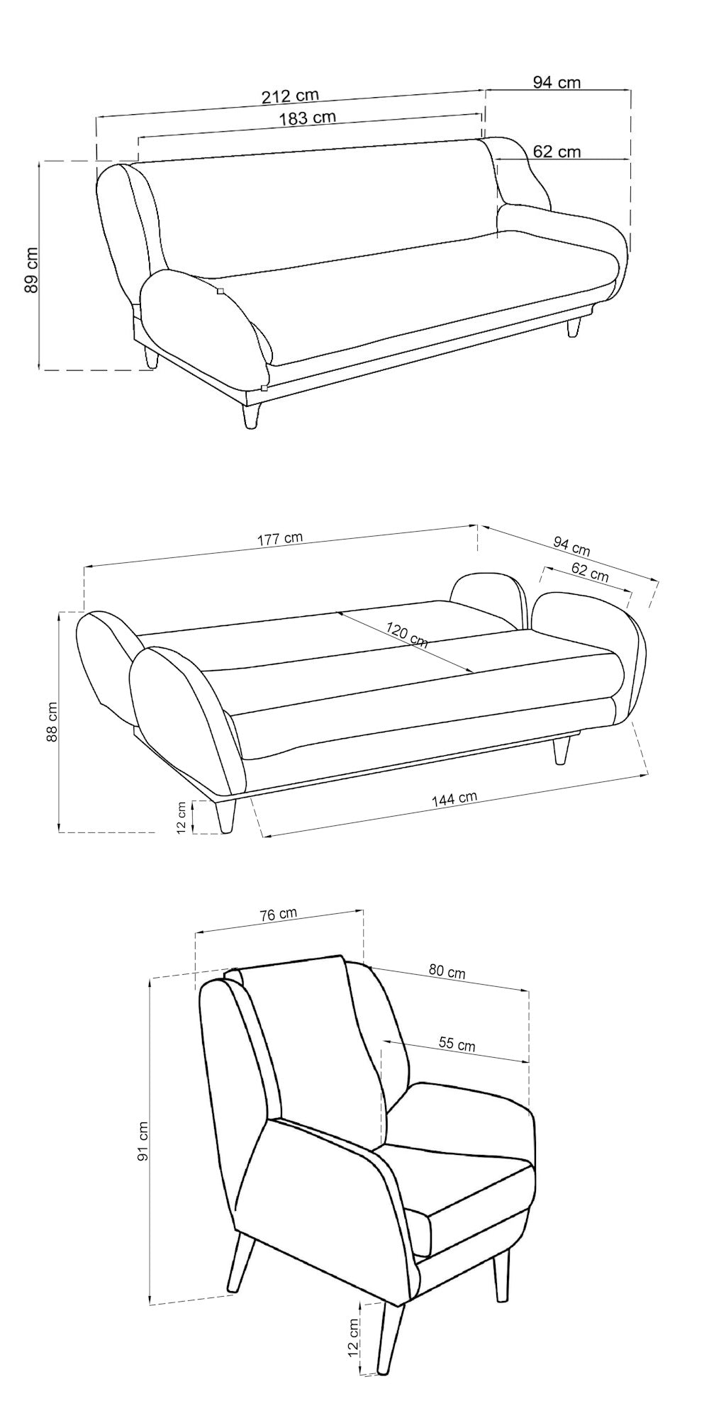 Anatolia Sofa Set (3 Beds + 2 Beds + Armchair)