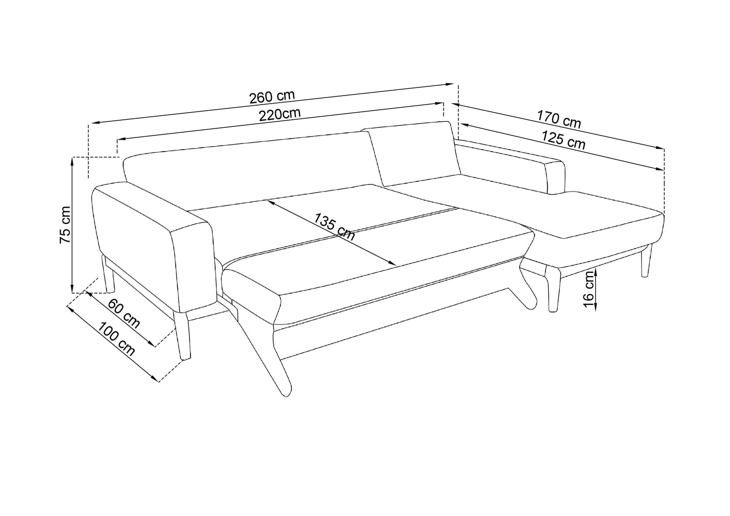 Angora Reclining Corner 260x170 (With Bed)